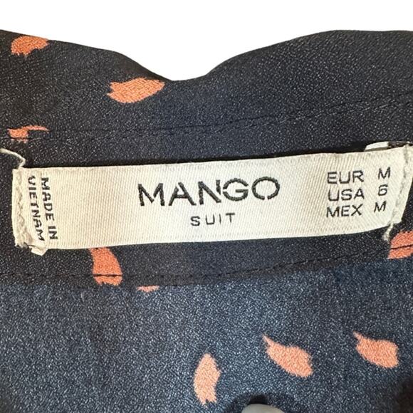 MNG by Mango Navy Blue & Pink High Low Long Sleeve Button Down Blouse Women Sz 6 - Picture 6 of 7